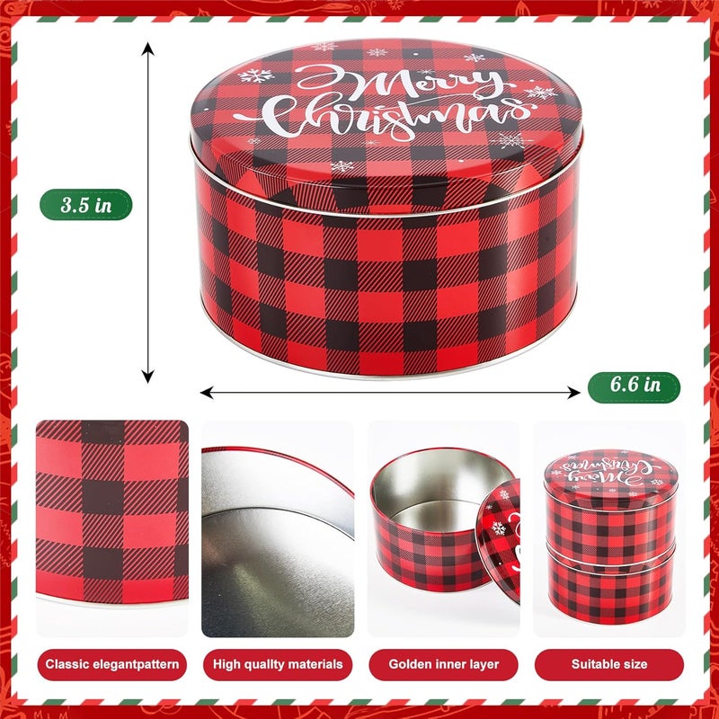 TangFee 6.5Inch Christmas Cookie Tins, Cookie Tins with Lids for Christmas Holiday Gift Giving, Metal Empty Round Cookie Containers, 6Pack - Image 3